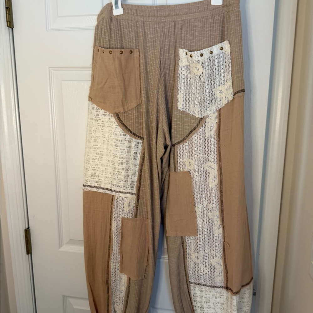 POL Mixed Media Boho Patchwork Harem Pants size L… - image 5